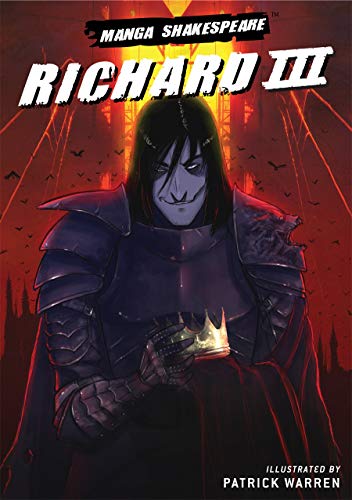 Manga-style illustration of Richard III in armor holding a golden crown.