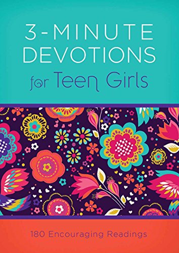 Book cover: "3-Minute Devotions for Teen Girls" with floral pattern.