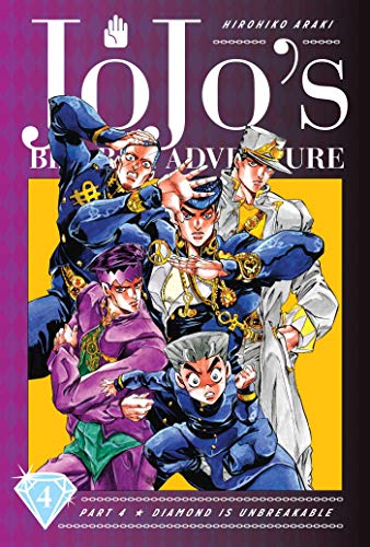 Manga cover featuring four stylized male characters from JoJo's Bizarre Adventure against yellow background.