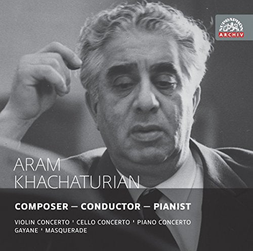 Black and white portrait of Aram Khachaturian, composer, conductor, pianist.