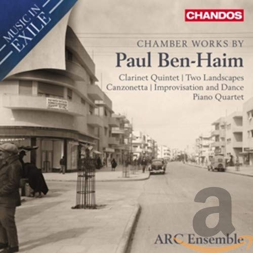 CD cover for Arc Ensemble’s “Music in Exile” featuring a vintage street scene.