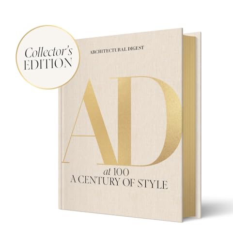 Beige book cover with gold "AD" logo and "Architectural Digest at 100" text.