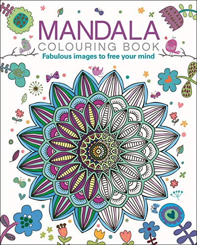 Cover of a Mandala Colouring Book featuring a large, colorful, circular floral pattern.