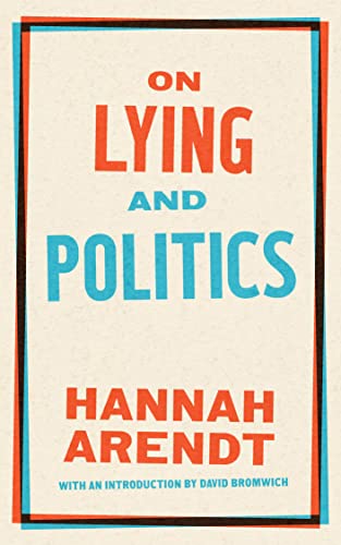 Book cover with the title On Lying and Politics by Hannah Arendt in bold text.