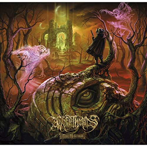 Dark fantasy album cover with a cloaked figure and ghostly creatures.