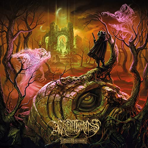 Dark fantasy album cover with a castle, ghostly figures, and a large eye.