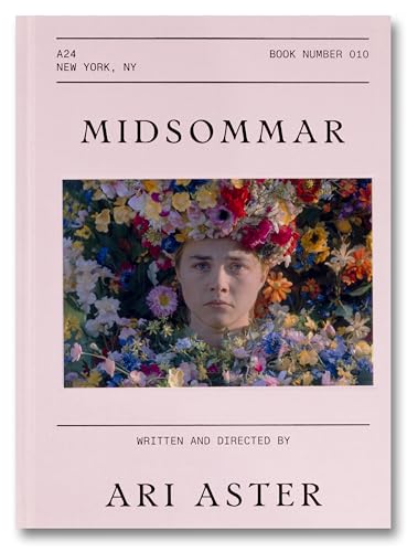 “Midsommar” screenplay cover with a woman surrounded by colorful flowers.