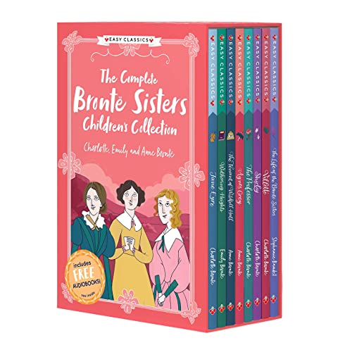 A boxed set of Brontë Sisters books with illustrated covers and colorful book spines.
