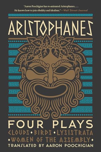 Book cover: "Aristophanes: Four Plays" featuring a theatrical mask design.