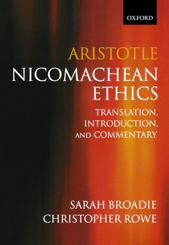 Book cover: "Nicomachean Ethics" by Aristotle, translated by Broadie & Rowe.