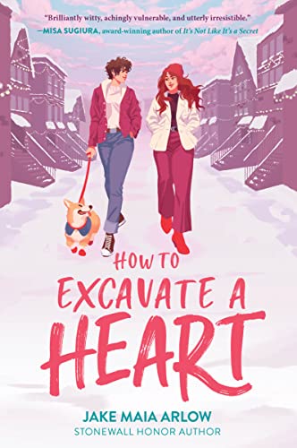 Book cover: two young women walking a corgi in a snowy town.