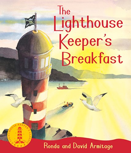 Book cover: red and white lighthouse with boats, birds, and a pirate flag.