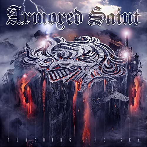 Armored Saint album cover: a castle shaped like a fist, stormy sky.