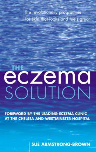 Book cover for "The Eczema Solution" with blue water texture.