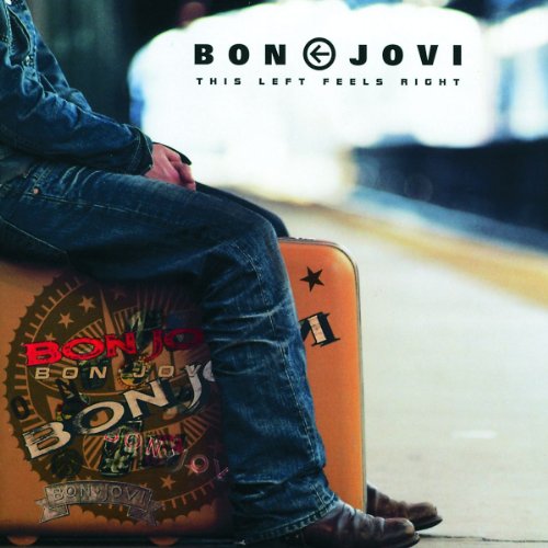 Bon Jovi album cover featuring a man with a vintage suitcase.