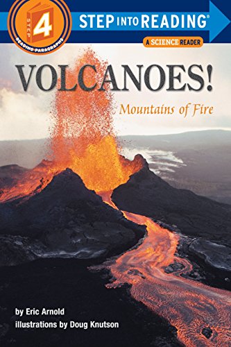 Book cover depicting a volcanic eruption with flowing lava, labeled "Volcanoes!".
