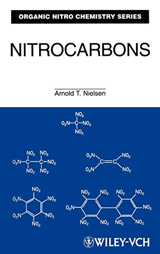 Book cover for "Nitrocarbons" displaying chemical structures and author name.