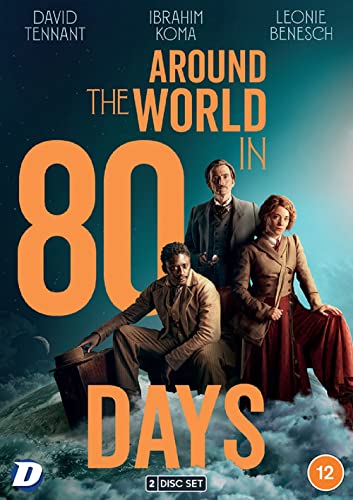 DVD cover for Around the World in 80 Days featuring three actors against clouds.