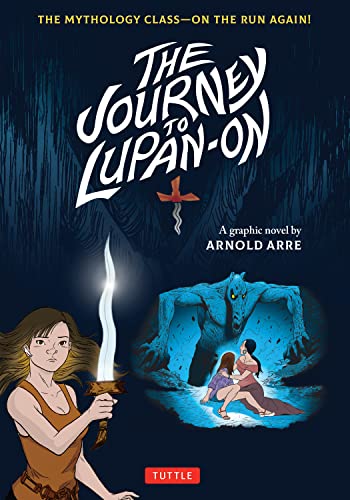 Book cover: girl with sword, blue monster, and two figures fleeing.