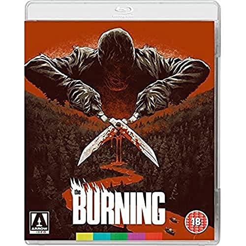 Blu-ray cover for horror film “The Burning” featuring a figure with knives.