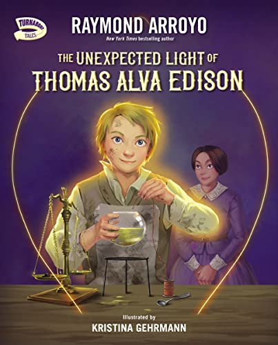 Book cover featuring young Thomas Edison with a glowing experiment.