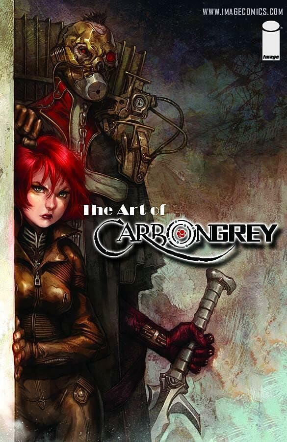 Comic book cover featuring a woman and a robotic figure in a dark setting.