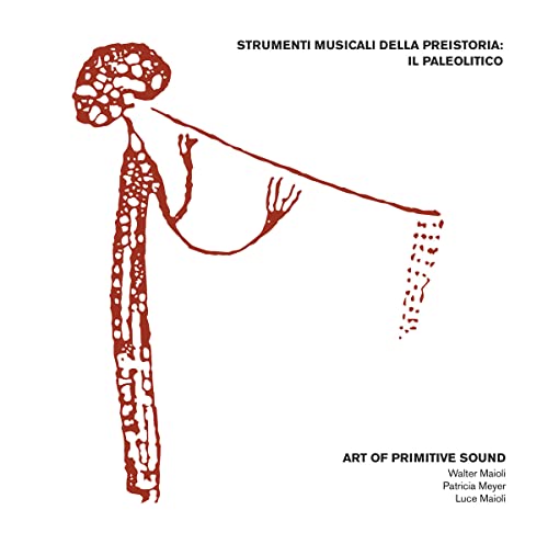 CD cover: stylized red drawing of a prehistoric figure with instrument.