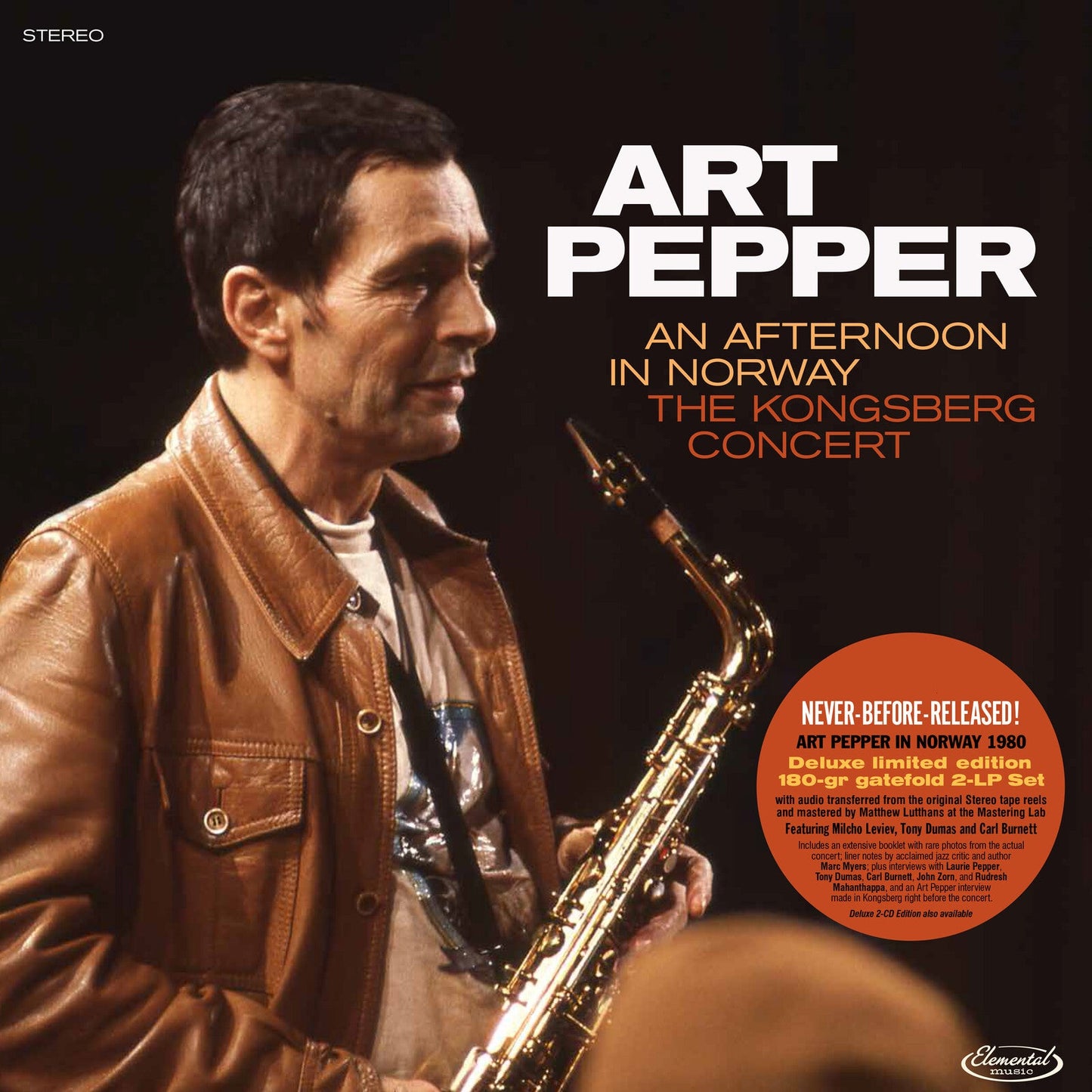 Art Pepper portrait on vinyl album cover, playing saxophone.