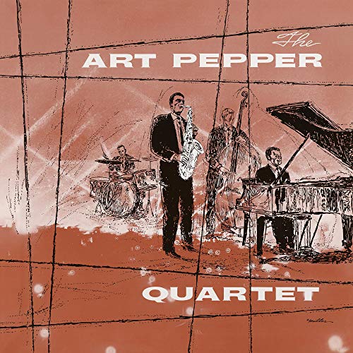 Art Pepper Quartet vinyl record cover with sketched musicians in sepia tones.