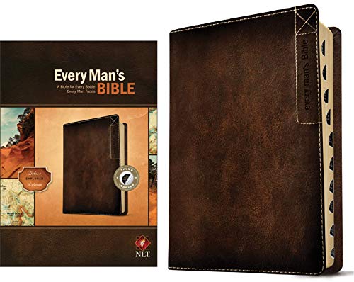 Brown leather NLT Every Man's Bible Deluxe Explorer Edition with thumb indexing.