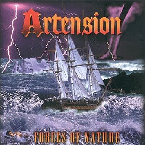A sailing ship on a stormy sea with lightning and a tornado in the background.