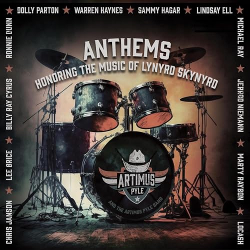 Album cover featuring a drum kit and the text Anthems Honoring the Music of Lynyrd Skynyrd.