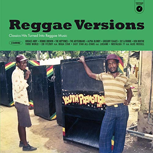 Reggae Versions vinyl album cover featuring two men with sound system speakers.