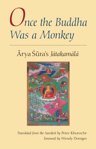 Book cover: “Once the Buddha Was a Monkey” with a colorful painting.
