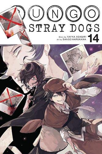 Manga cover of Bungo Stray Dogs volume 14 featuring two characters and polaroid photos.