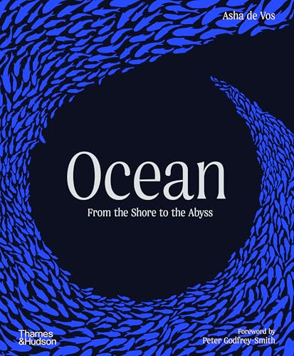 Dark blue book cover with the word “Ocean” and swirling fish shapes.