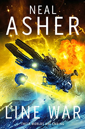 Book cover: spaceship in space battle with fiery explosion.