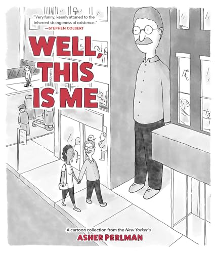Cartoon book cover featuring a tall man and street scene illustration.