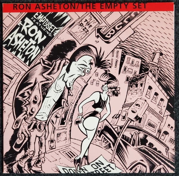 Record album cover: black and white cartoon illustration of figures in a city.