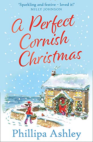 Book cover: “A Perfect Cornish Christmas” with a snowy cottage illustration.