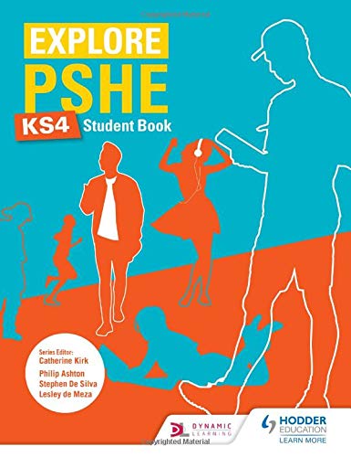 Textbook cover titled Explore PSHE for Key Stage 4 with orange and blue silhouettes.