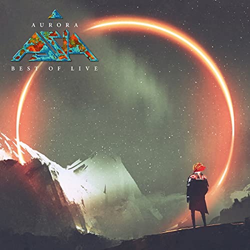 Asia “Aurora Best Of Live” vinyl album cover with a fiery ring and mountains.