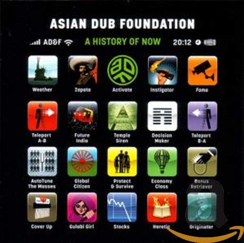 CD cover for Asian Dub Foundationās āA History of Nowā with icon grid.