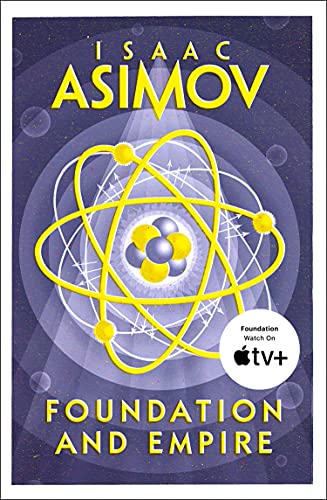 Book cover: “Foundation and Empire” by Isaac Asimov, with atomic design.