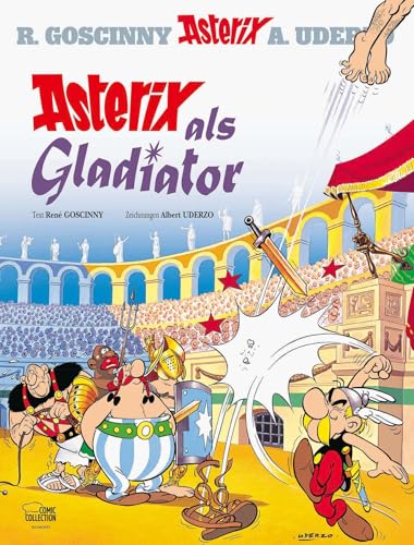 Asterix comic book cover, “Asterix als Gladiator,” featuring gladiators and a Roman arena.