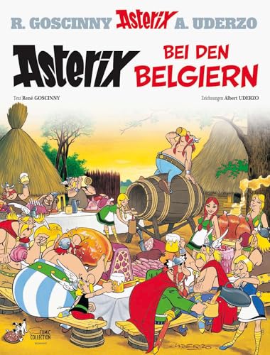 Asterix comic book cover, featuring characters at a festive gathering.