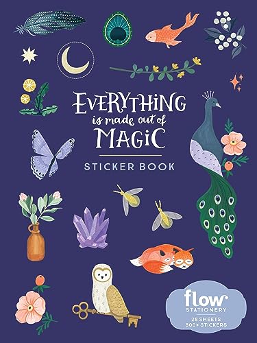 Sticker book cover with illustrations of animals, plants, and magical objects.