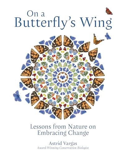 Book cover featuring a circular butterfly wing mosaic and flying butterflies.