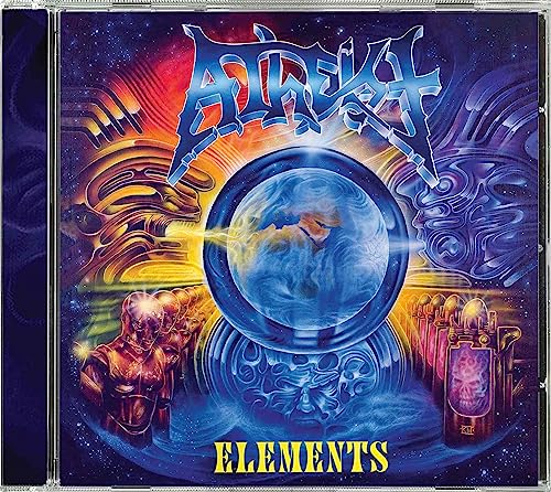 Atheist “Elements” CD cover: swirling colors, a face in a crystal ball.