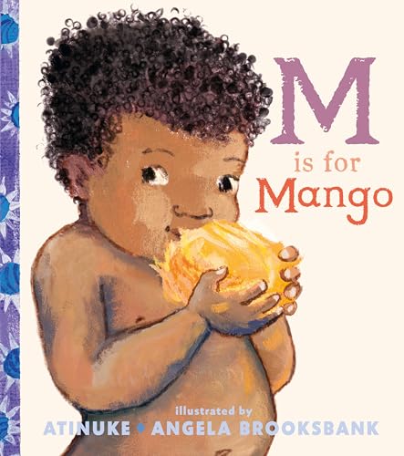 Child eating a mango, book cover illustration for “M Is For Mango”.